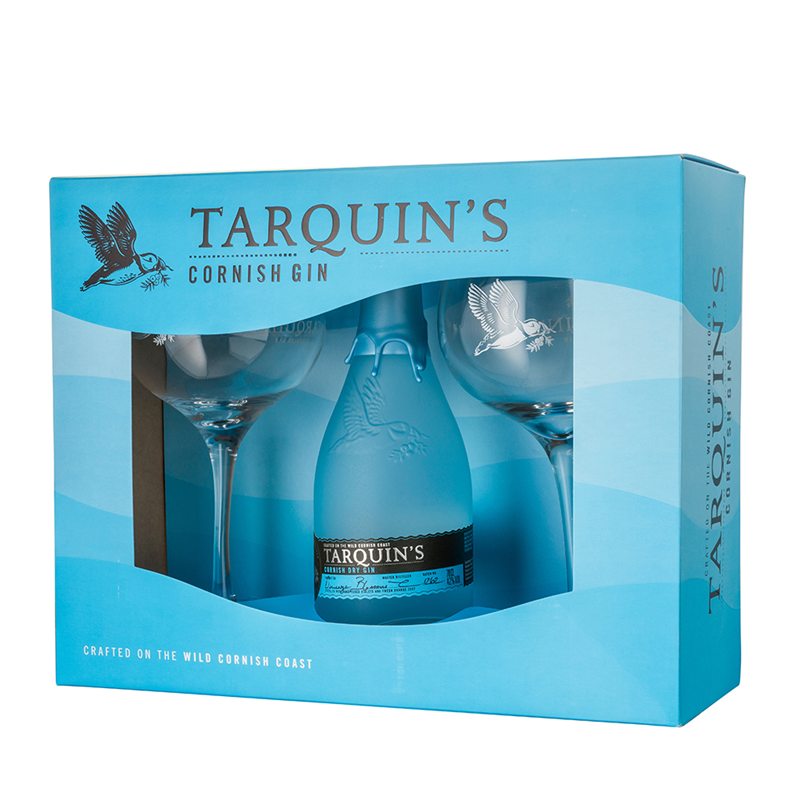 tarquins 70cl dry and 2 fish bowl glasses